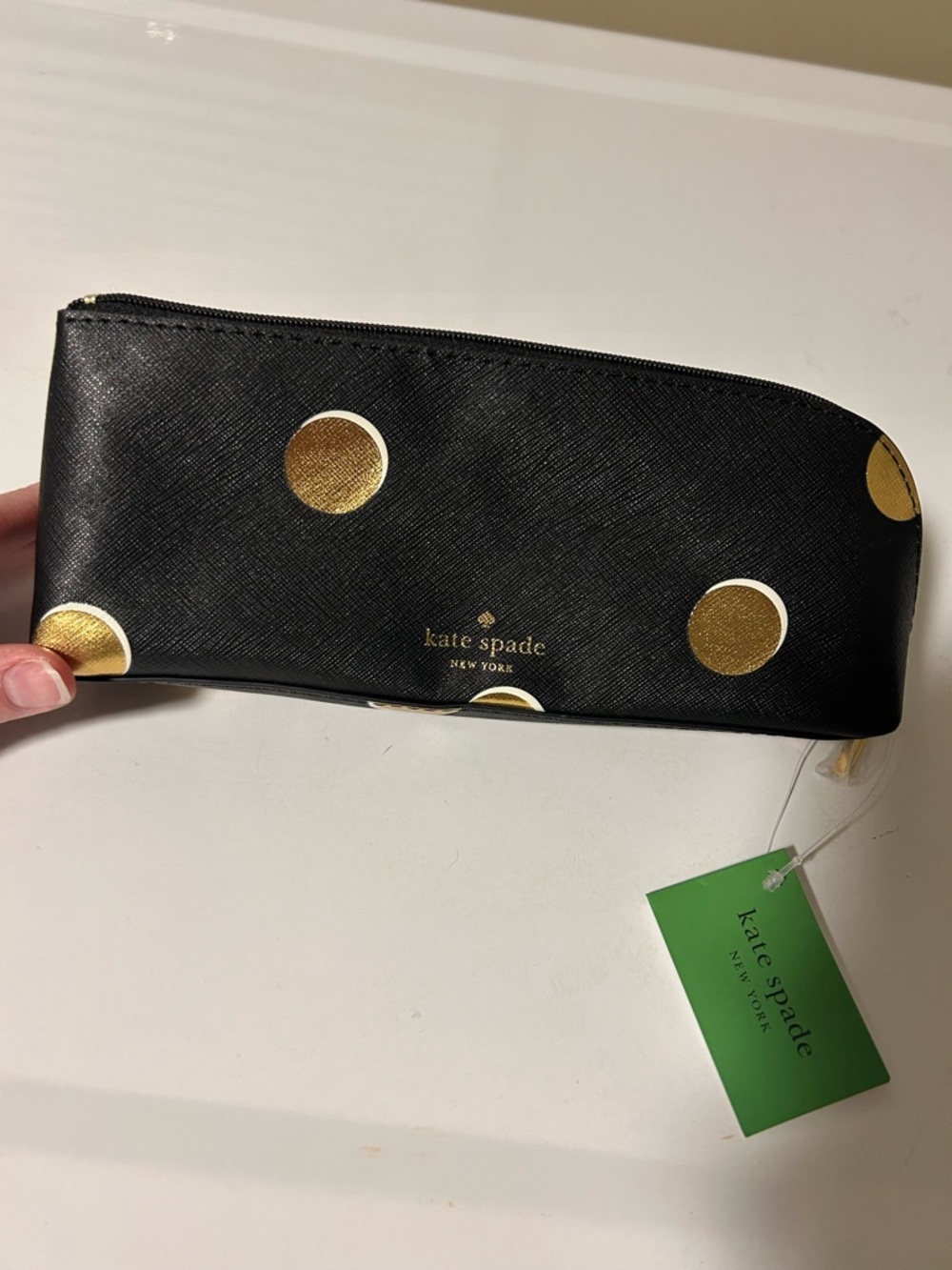 Kate Spade Black & Gold Dot Zip Pencil Pouch